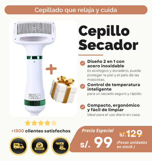Combo Anti-Motitas: Cepillo Secador + Masajeador con Spray Quita pelusa de Regalo